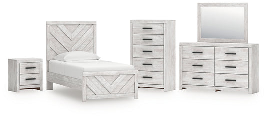 Cayboni Twin Panel Bed with Mirrored Dresser, Chest and Nightstand