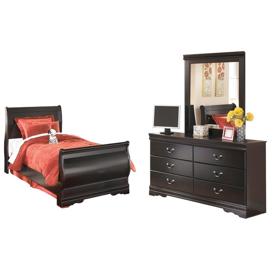 Cama doble estilo trineo con tocador con espejo Huey Vineyard