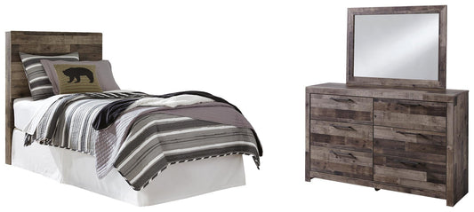 Cabecero de cama con dos paneles y tocador con espejo Derekson