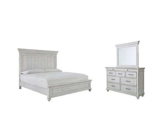 Cama tamaño queen con paneles y tocador con espejo Kanwyn