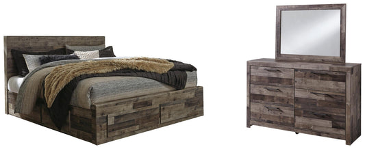 Cama King con 6 cajones de almacenamiento y tocador con espejo Derekson