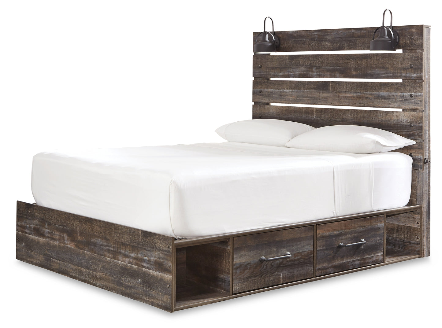 Cama Queen Drystan con 4 cajones de almacenamiento y tocador con espejo