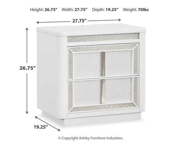 Chalanna California King Upholstered Storage Bed with Mirrored Dresser, Chest and Nightstand