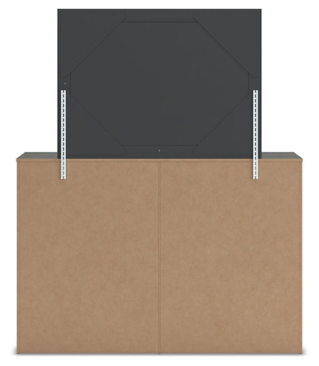 Fraluna Queen Panel Bed with Mirrored Dresser and Nightstand