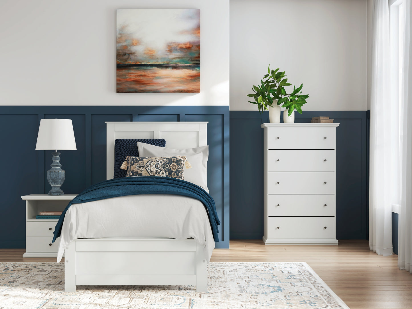 Bostwick Shoals Full Panel Bed with Mirrored Dresser, Chest and Nightstand