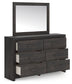 Hollivern King Panel Bed with Mirrored Dresser, Chest and Nightstand