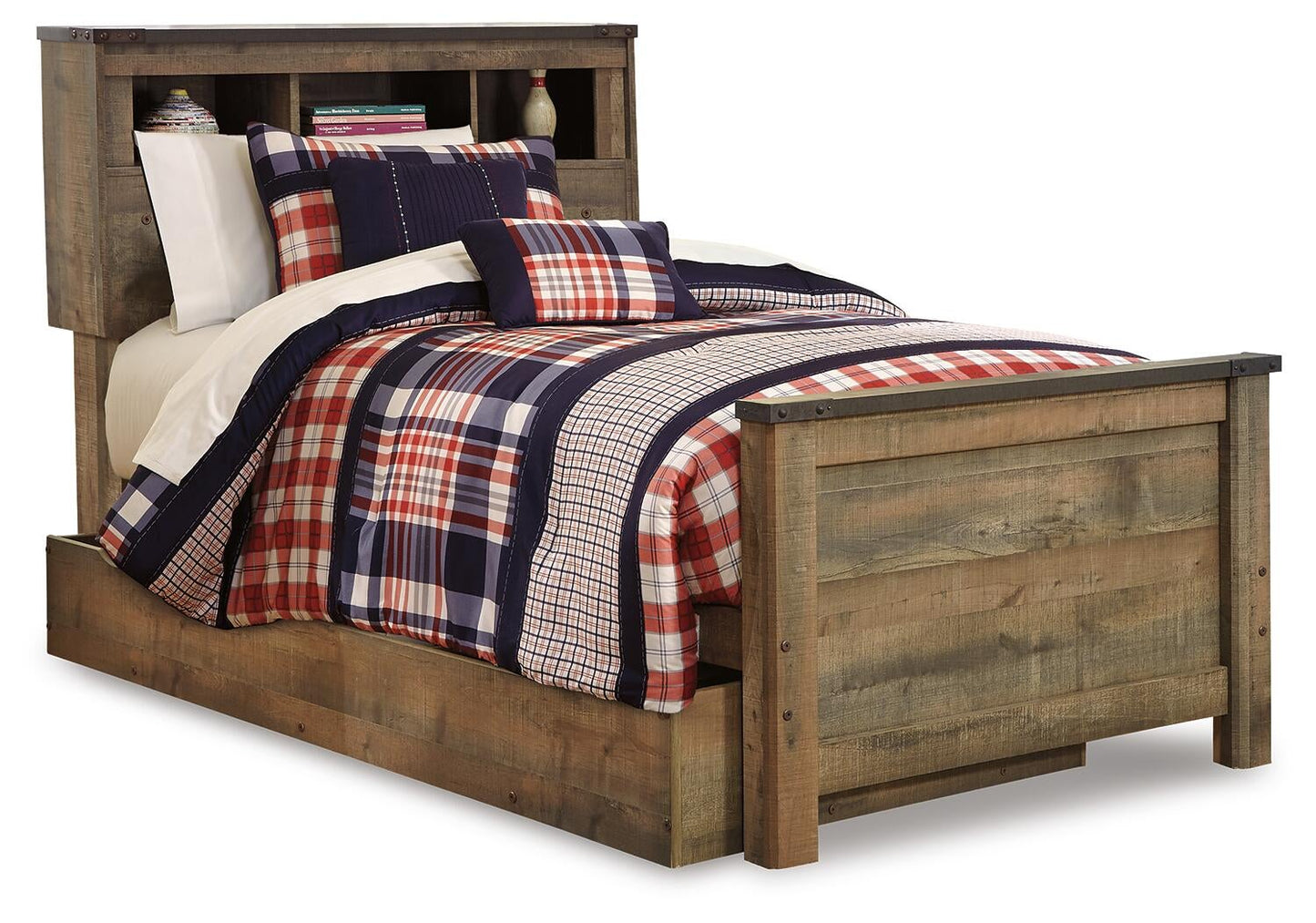 Cama con estantería doble Trinell y 1 cajón de almacenamiento grande