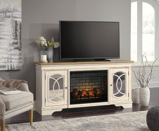 Mueble de TV Realyn de 74" con chimenea eléctrica