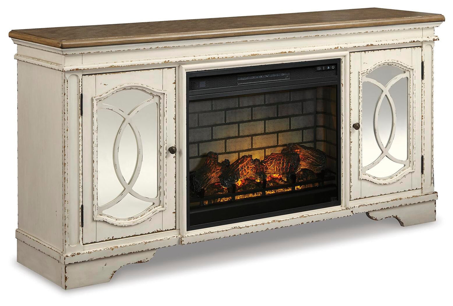 Mueble de TV Realyn de 74" con chimenea eléctrica