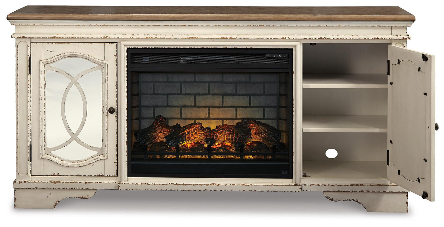 Mueble de TV Realyn de 74" con chimenea eléctrica