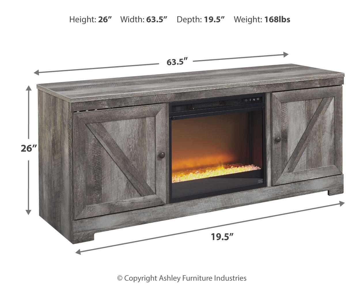 Mueble de TV Wynnlow de 63" con chimenea eléctrica