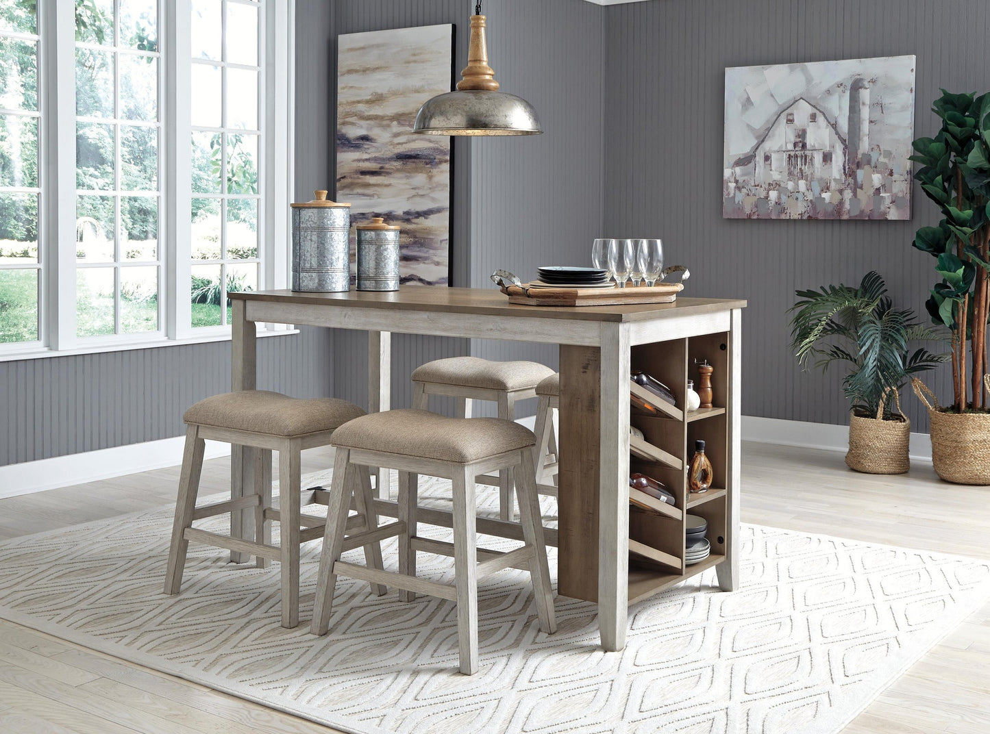 Mesa de comedor de altura de mostrador y 4 taburetes de bar Skempton