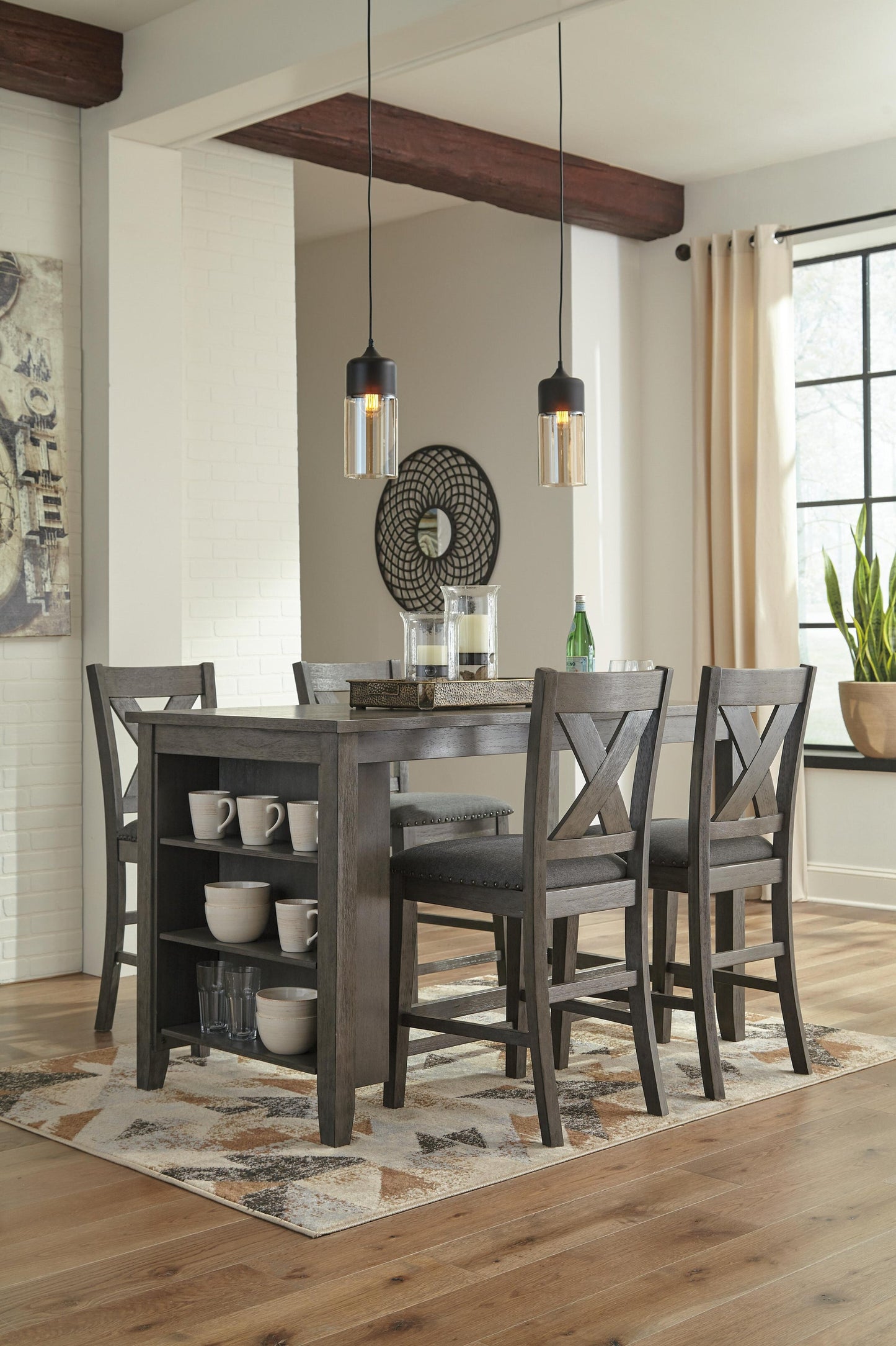Mesa de comedor de altura de mostrador y 4 taburetes de bar Caitbrook