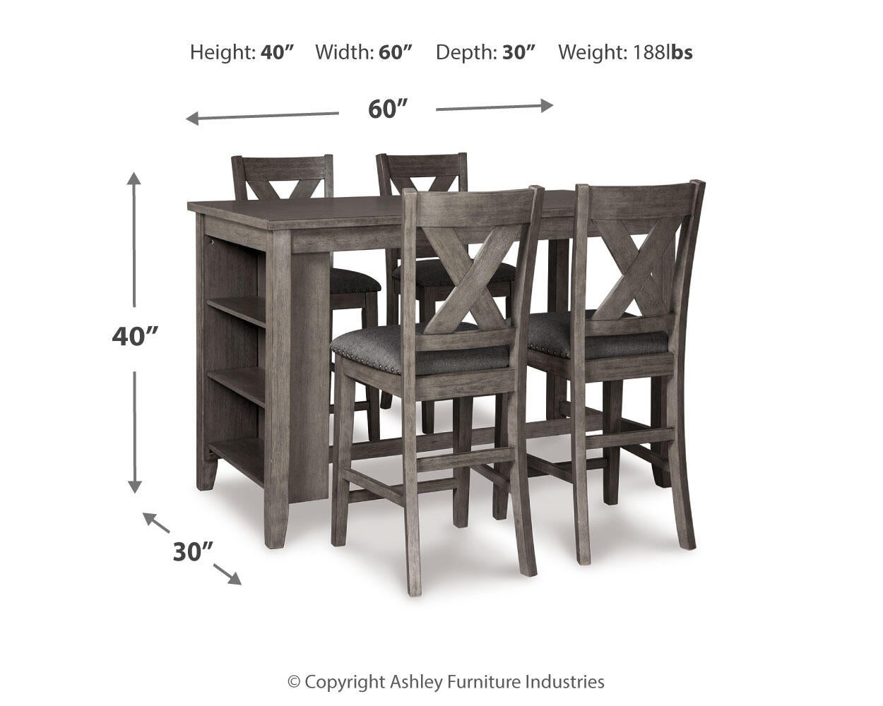 Mesa de comedor de altura de mostrador y 4 taburetes de bar Caitbrook