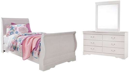 Cama de dos plazas con dosel y tocador con espejo Anarasia