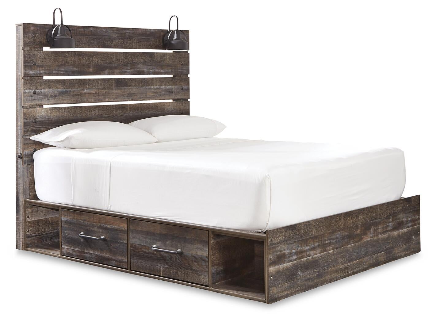 Cama Queen Drystan con 4 cajones de almacenamiento, tocador con espejo, cómoda y mesita de noche