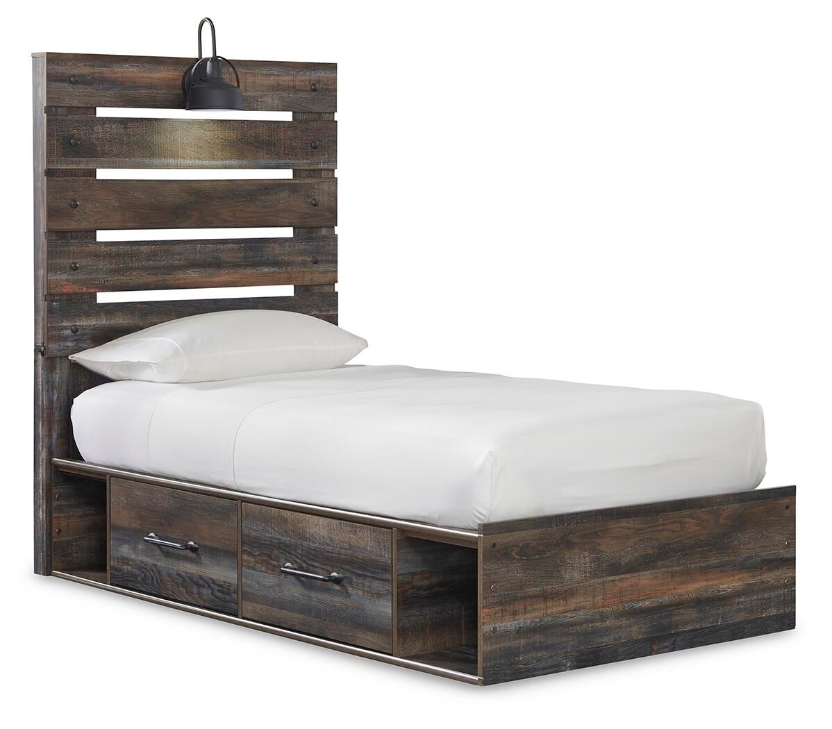 Cama de dos plazas Drystan con 4 cajones de almacenamiento, tocador con espejo, cómoda y mesita de noche