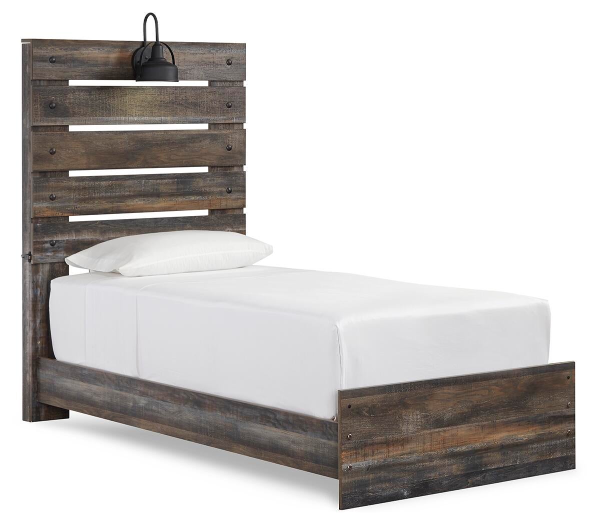 Cama doble con paneles Drystan, tocador con espejo, cómoda y mesita de noche