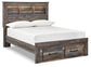 Cama con estantería completa Drystan con 2 cajones de almacenamiento, tocador con espejo, cómoda y mesita de noche