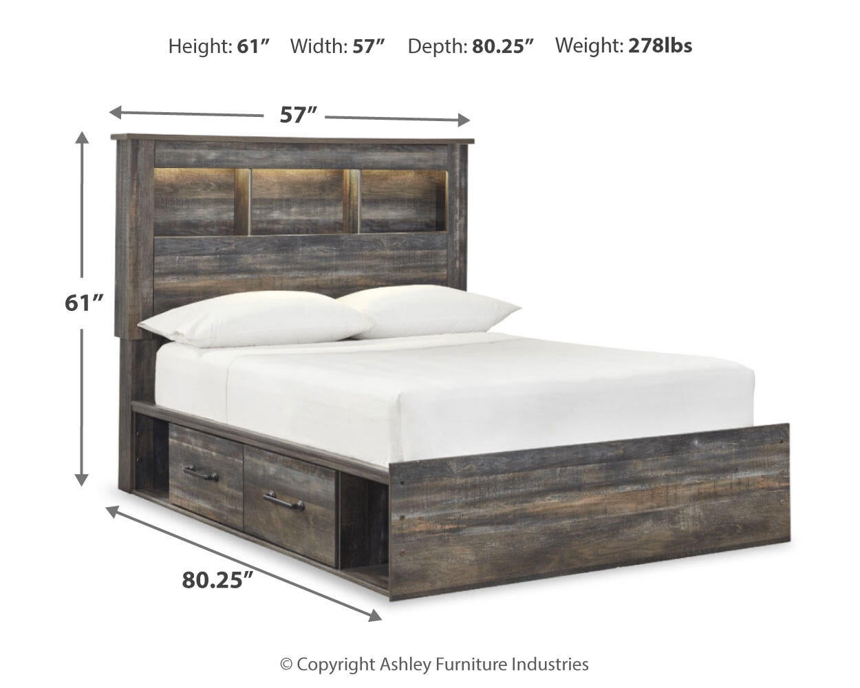 Cama con estantería completa Drystan con 4 cajones de almacenamiento y tocador con espejo