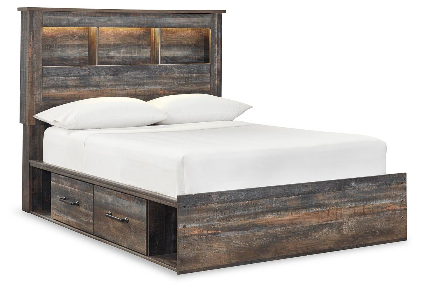 Cama con estantería completa Drystan con 2 cajones de almacenamiento y tocador con espejo