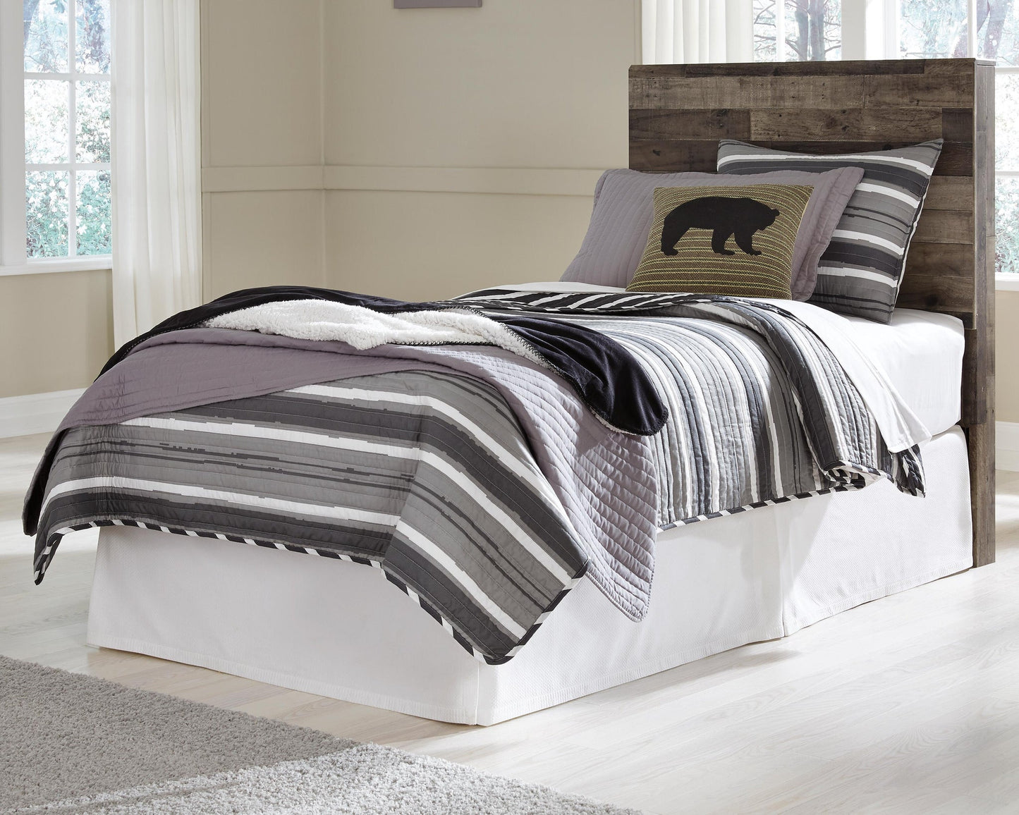 Cabecero de cama con dos paneles y tocador con espejo Derekson