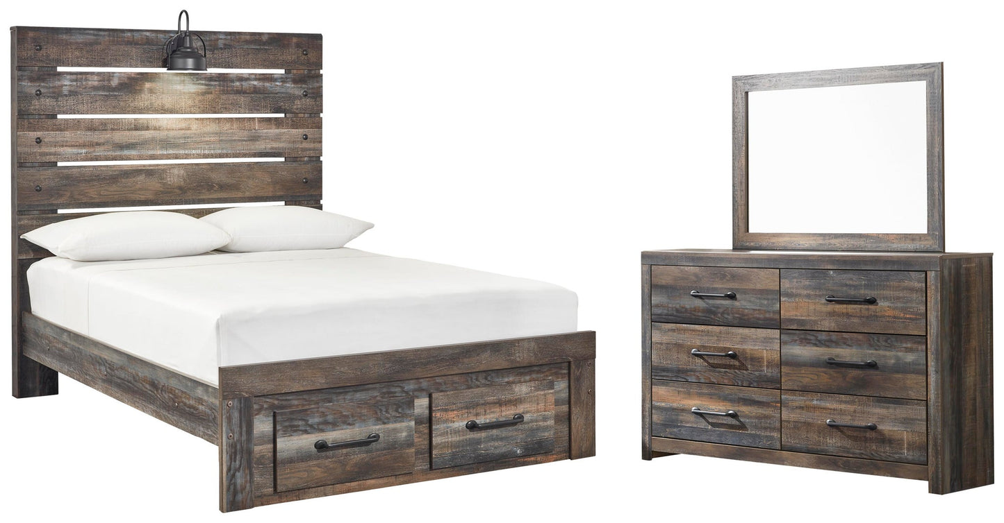 Cama de dos plazas Drystan con dos cajones de almacenamiento y tocador con espejo