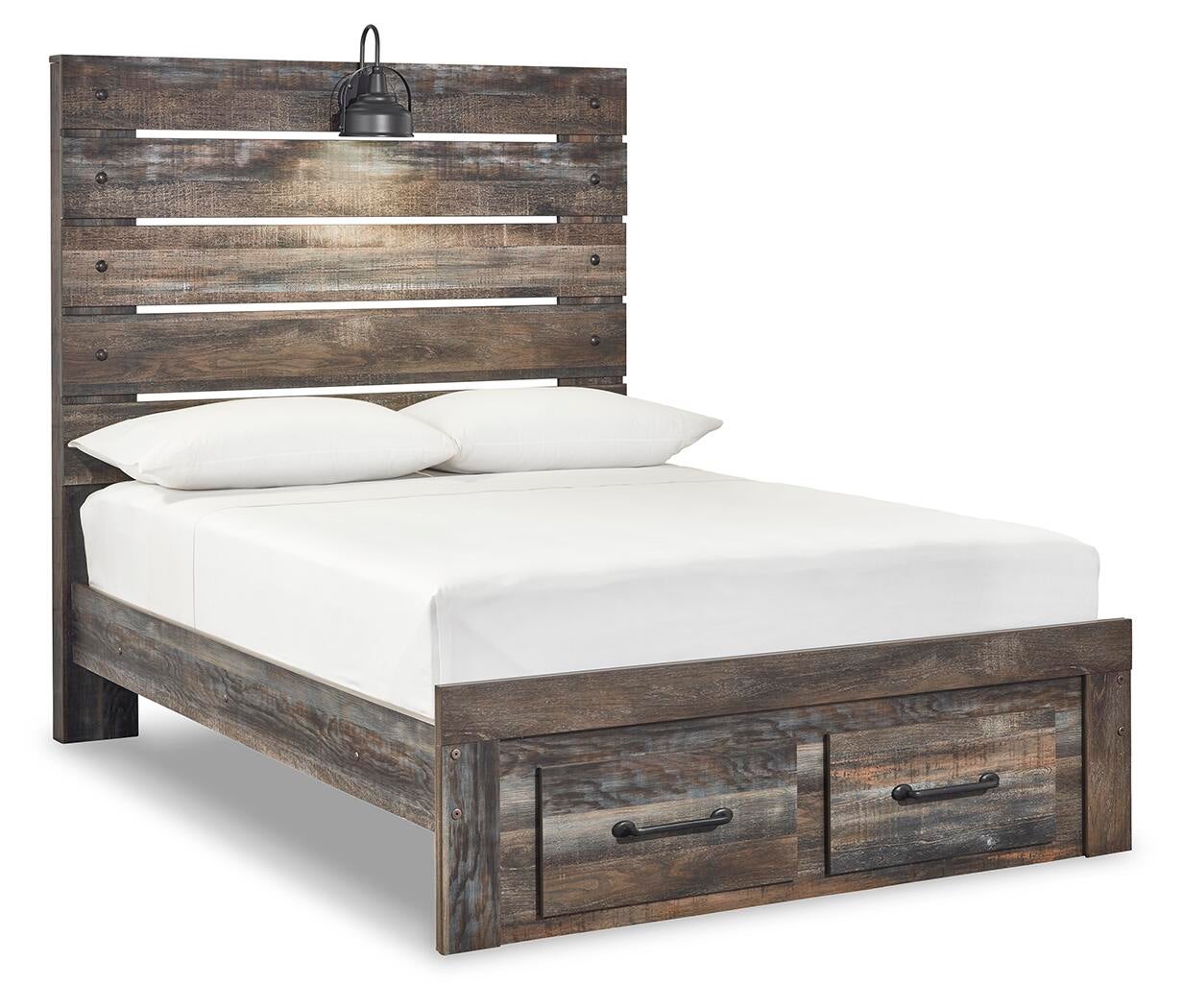 Cama de dos plazas Drystan con dos cajones de almacenamiento y tocador con espejo