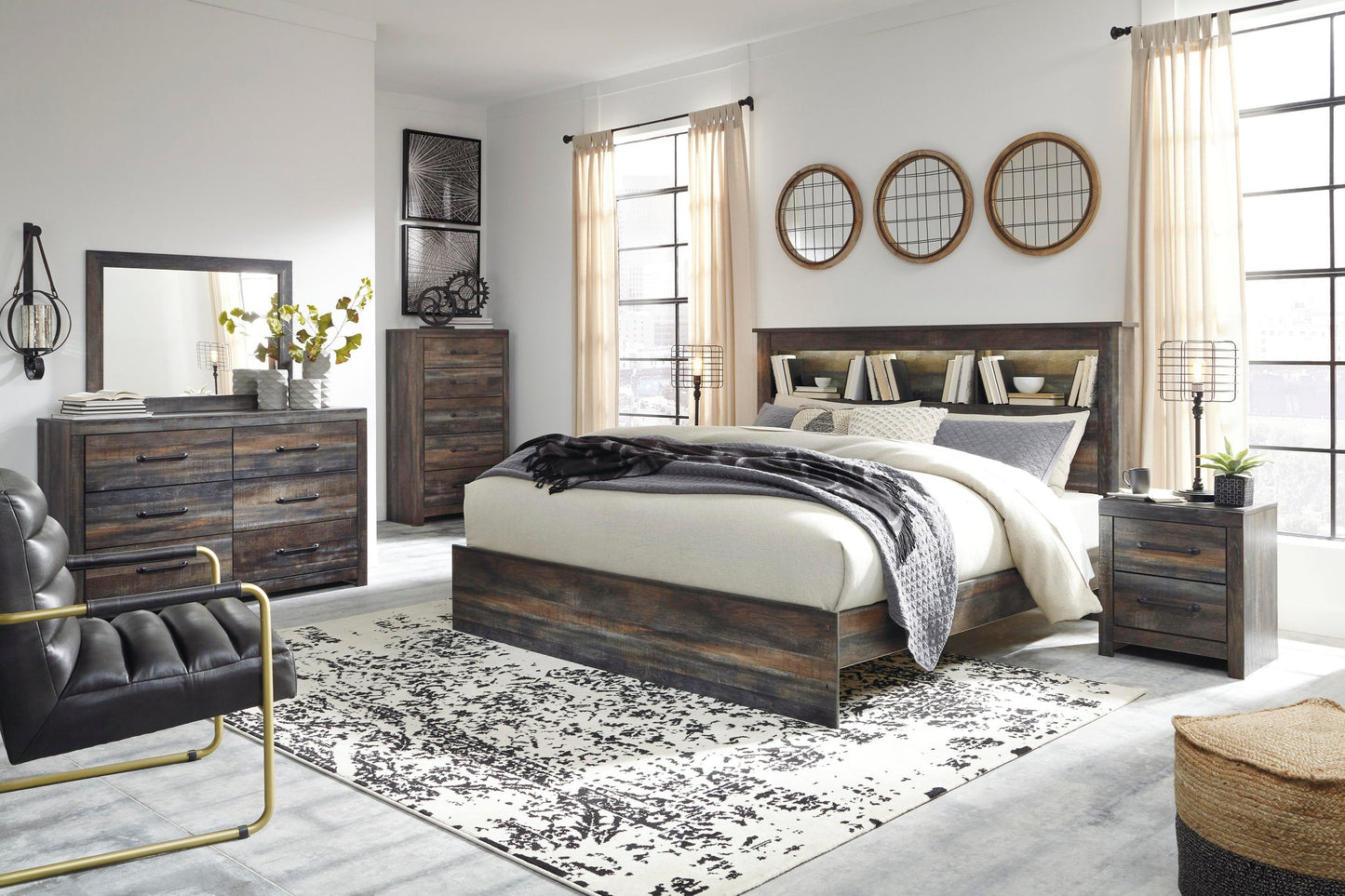 Cama con estantes para libros y tocador con espejo Drystan King