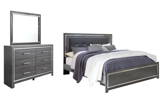 Cama King con paneles y tocador con espejo Lodanna