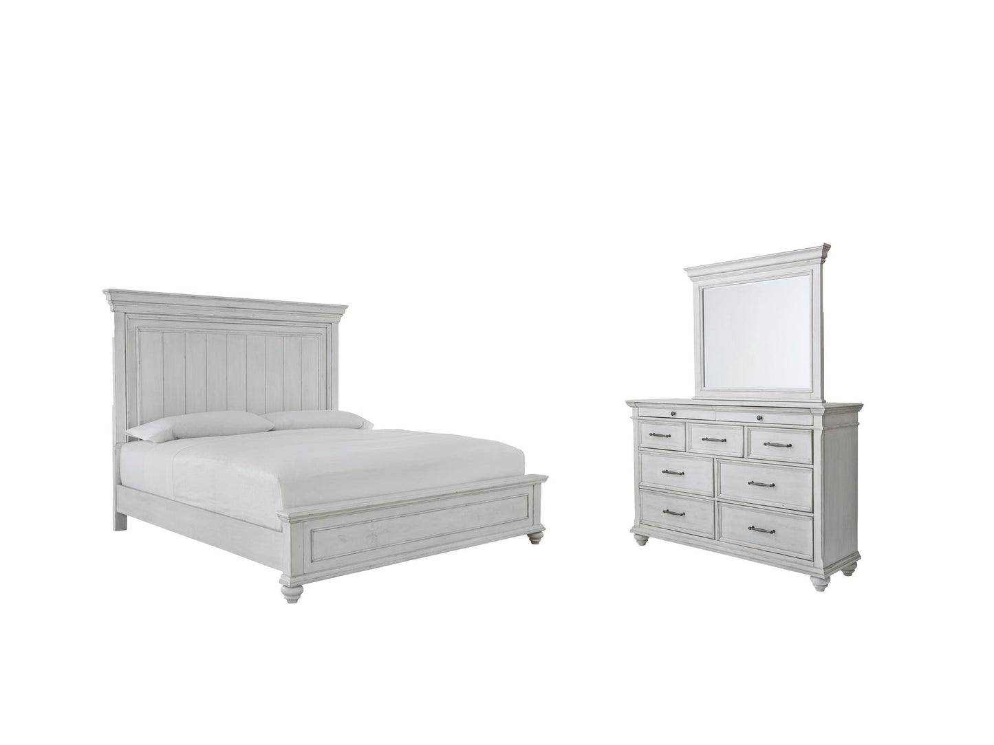 Cama tamaño queen con paneles y tocador con espejo Kanwyn