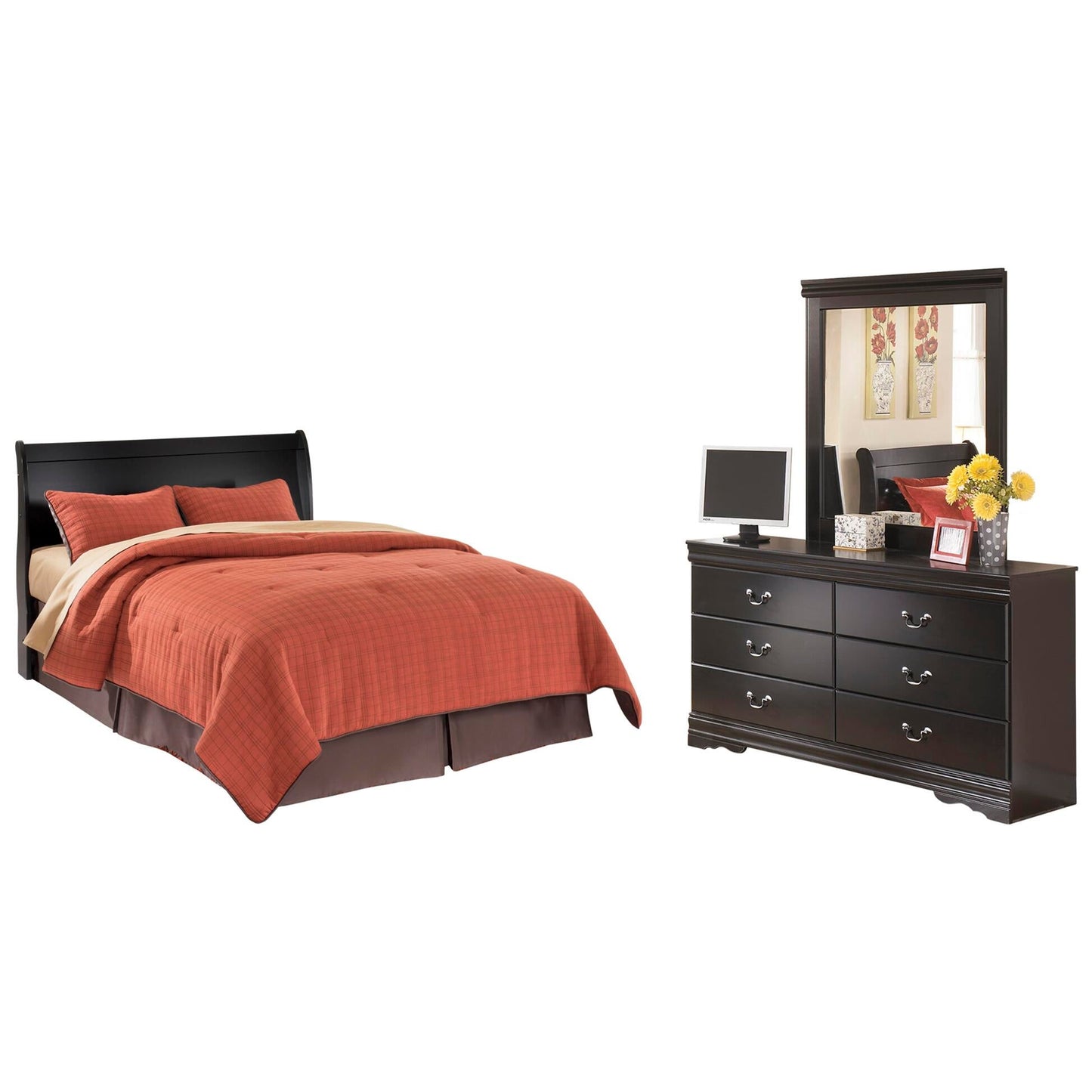 Cabecero de cama Queen con tocador con espejo Huey Vineyard