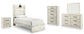 Cama doble Cambeck con tocador con espejo, cómoda y mesita de noche