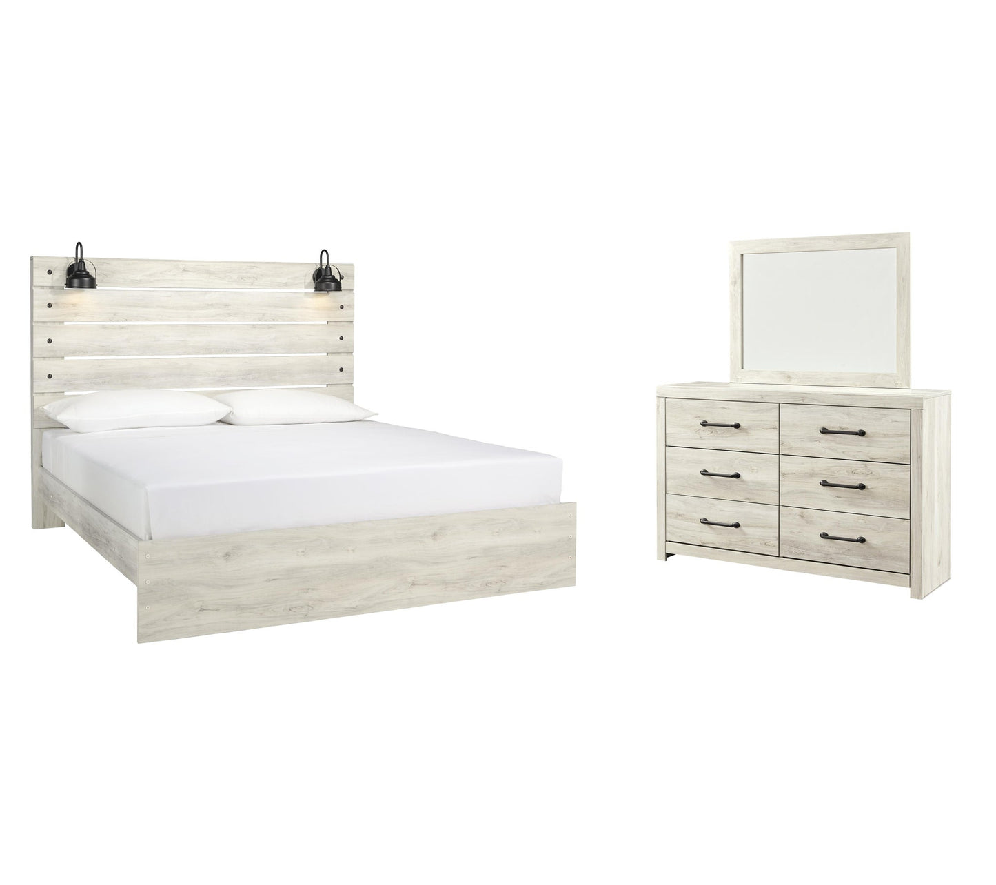 Cama King con paneles Cambeck y tocador con espejo