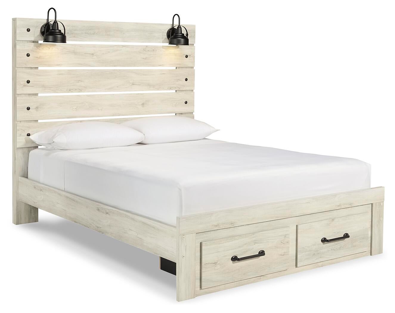Cama con paneles Cambeck con 2 cajones de almacenamiento y tocador con espejo
