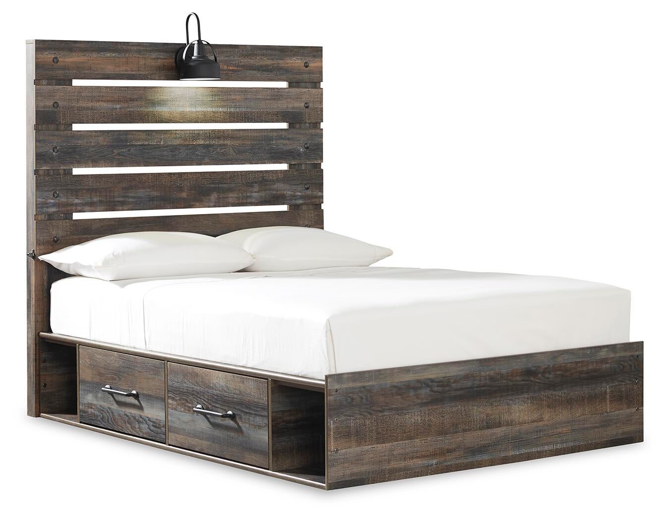Cama de dos plazas Drystan con 4 cajones de almacenamiento y tocador con espejo