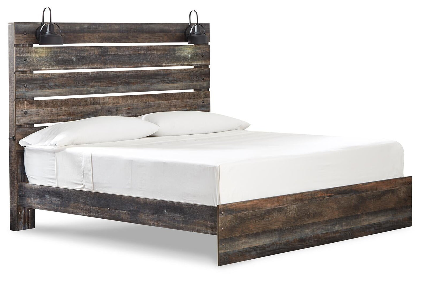 Cama King con paneles Drystan, tocador con espejo, cómoda y mesita de noche
