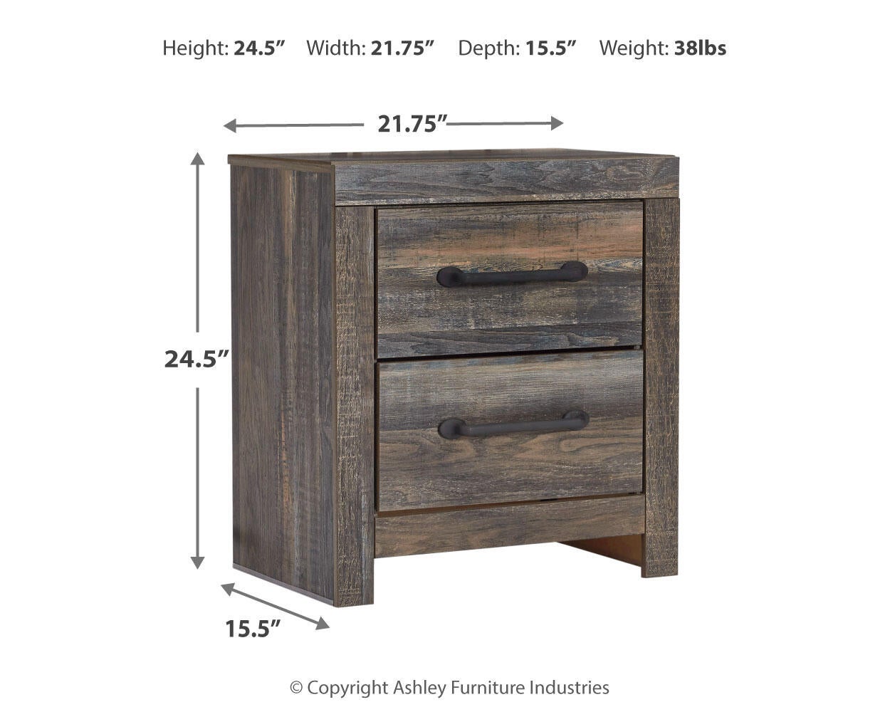 Cama con paneles Drystan con 2 cajones de almacenamiento, tocador con espejo, cómoda y mesita de noche