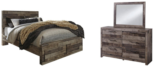 Cama Queen con dos cajones de almacenamiento y tocador con espejo Derekson