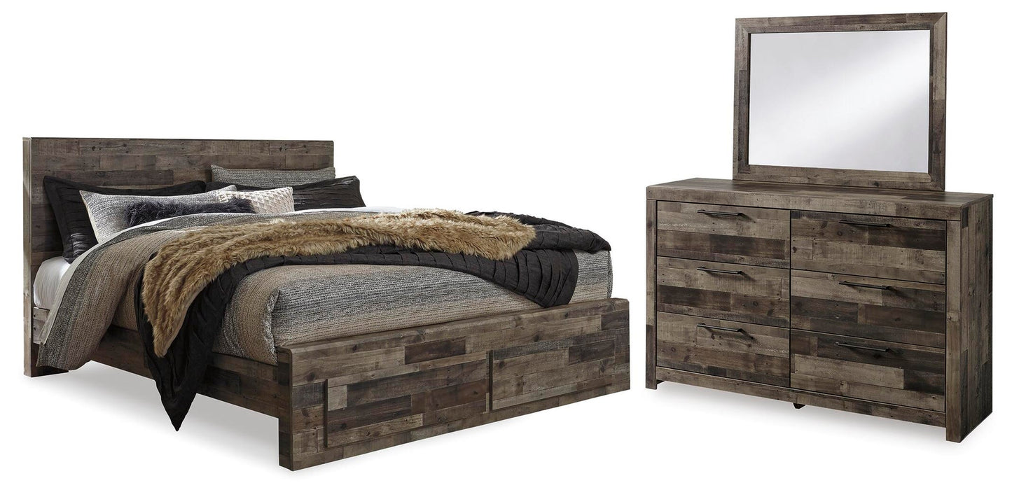 Cama King con dos cajones de almacenamiento y tocador con espejo Derekson
