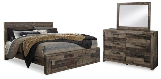 Cama King con dos cajones de almacenamiento y tocador con espejo Derekson