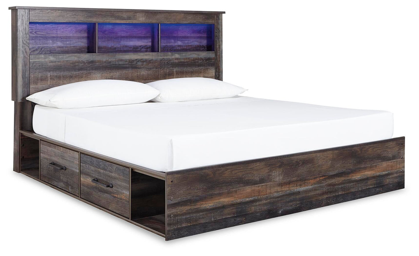 Cama con estantería Drystan King con 4 cajones de almacenamiento y tocador con espejo