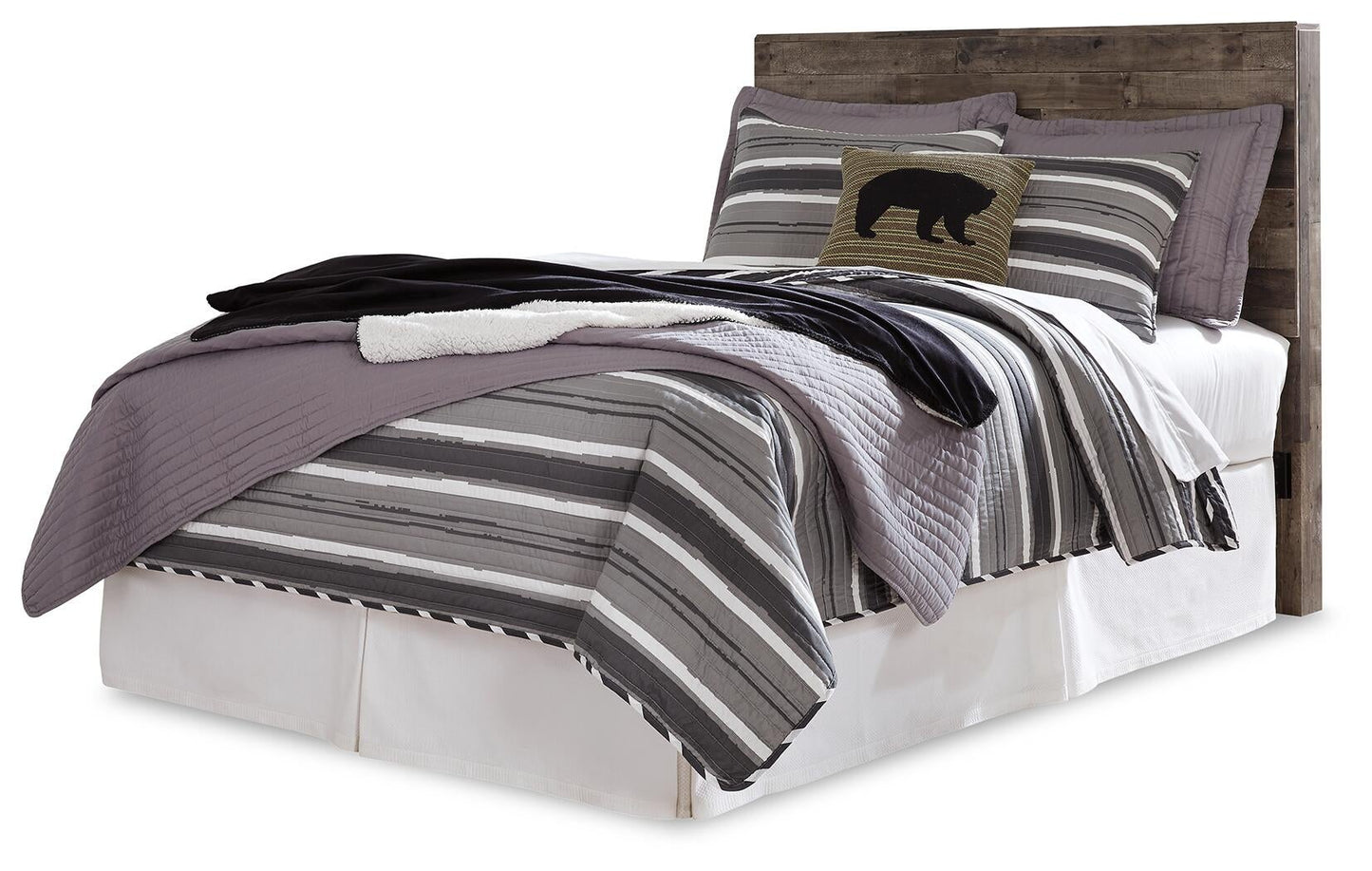 Cabecero de cama Derekson con paneles completos, tocador con espejo, cómoda y mesita de noche