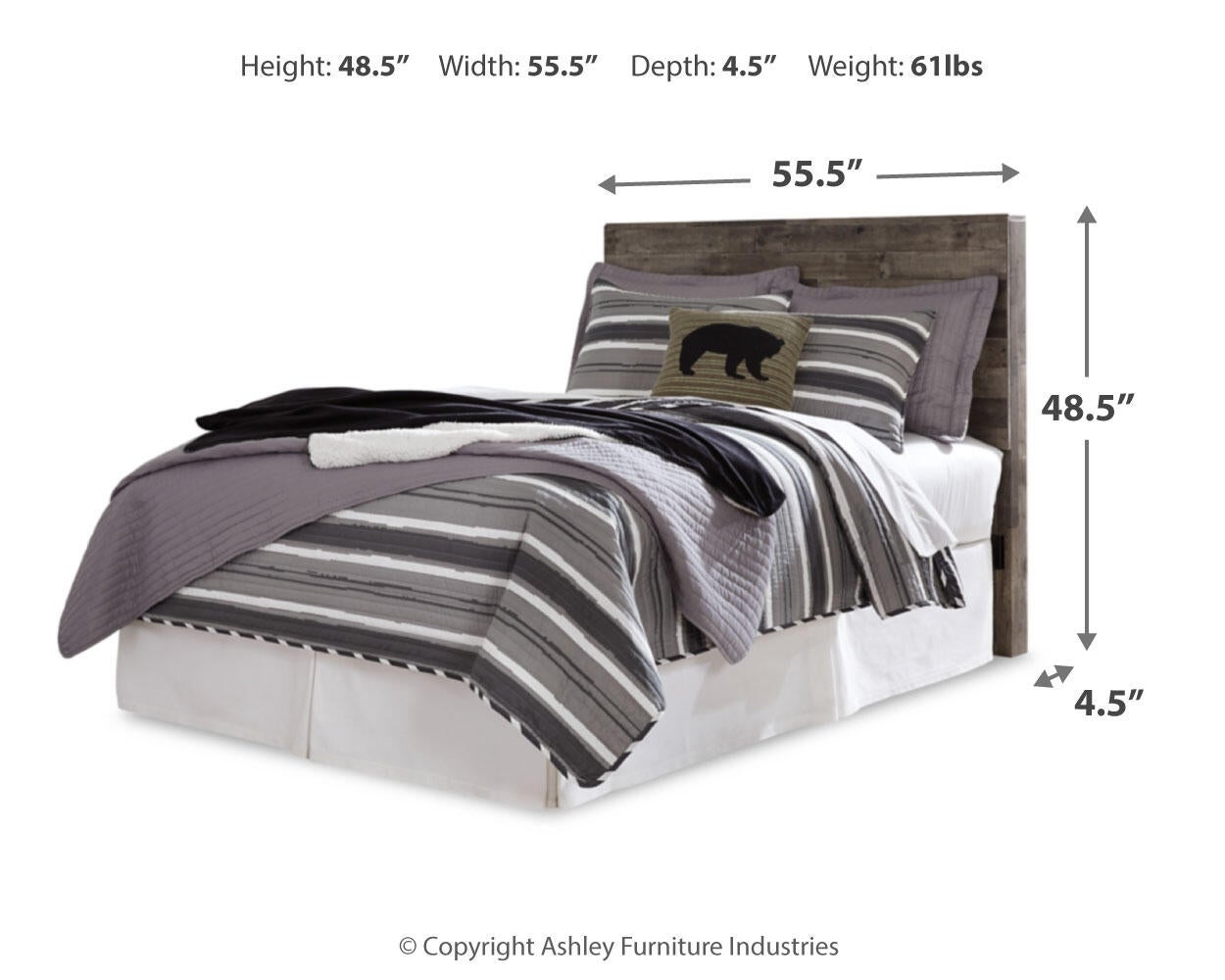Cabecero de cama Derekson con paneles completos, tocador con espejo, cómoda y mesita de noche