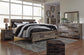 Cama King con paneles Derekson, tocador con espejo, cómoda y mesita de noche
