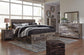 Cama King con 4 cajones de almacenamiento, tocador con espejo, cómoda y mesita de noche Derekson