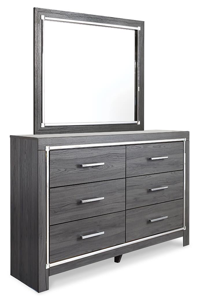 Cabecero de cama tapizado completo Lodanna con tocador con espejo, cómoda y mesita de noche