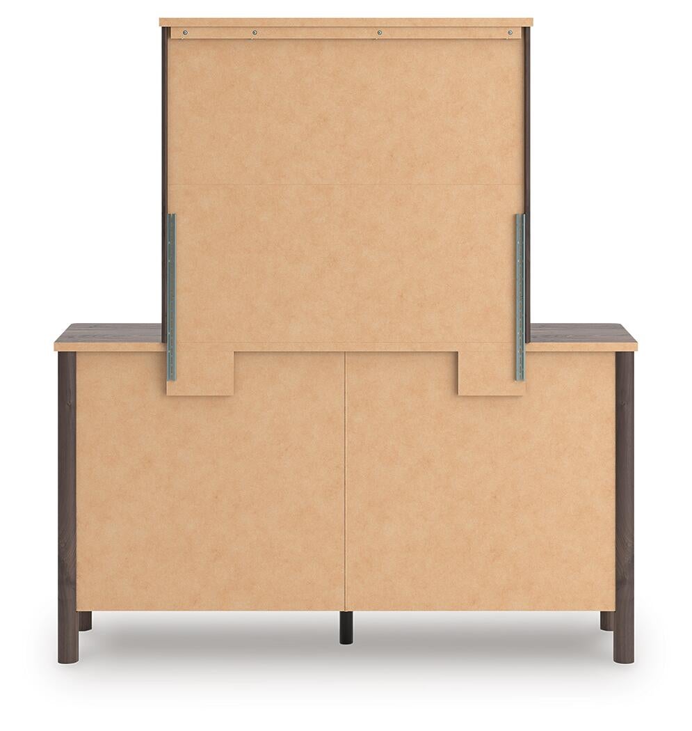 Pamytta Twin Upholstered Panel Platform Bed, Dresser, Mirror and Nightstand