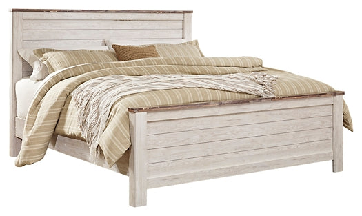 Willowton King Panel Bed with Mirrored Dresser and 2 Nightstands