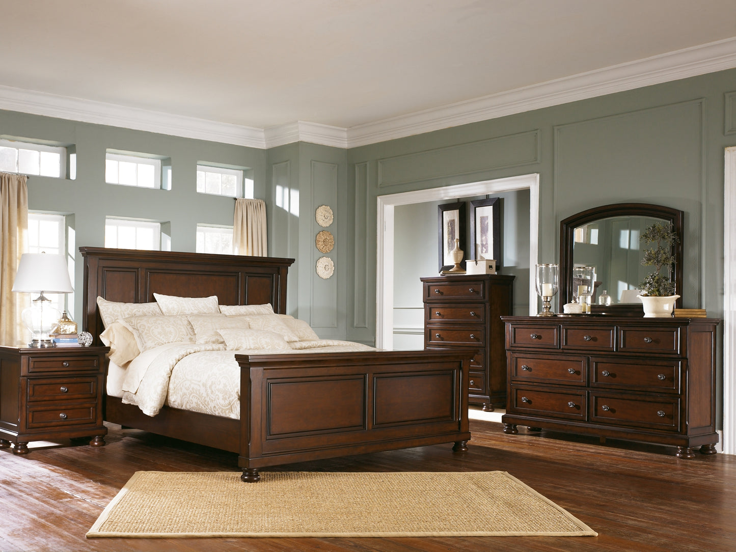 Porter  Panel Bed With Mirrored Dresser, Chest And Nightstand